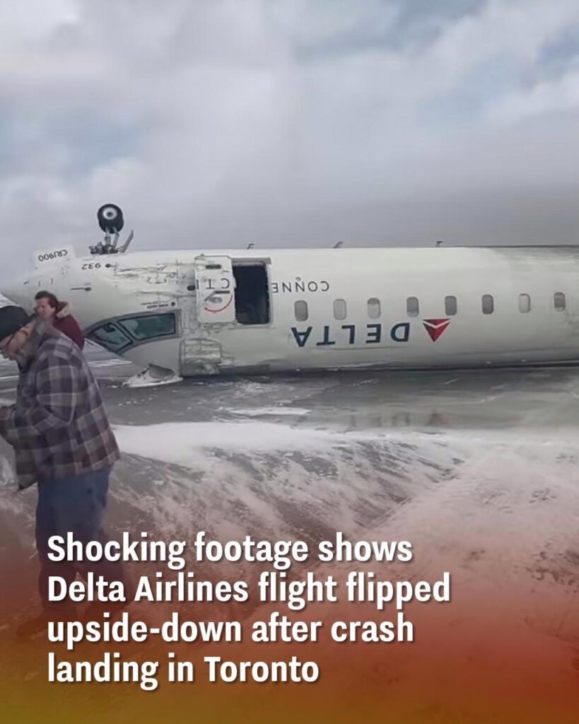 Shocking footage shows Delta Airlines flight flipped upsidedown after